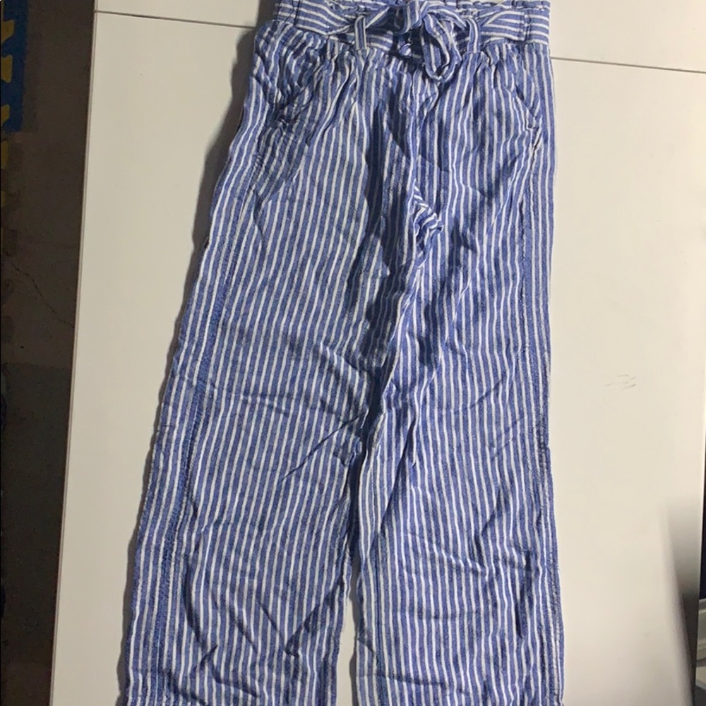 Blue and white striped pants